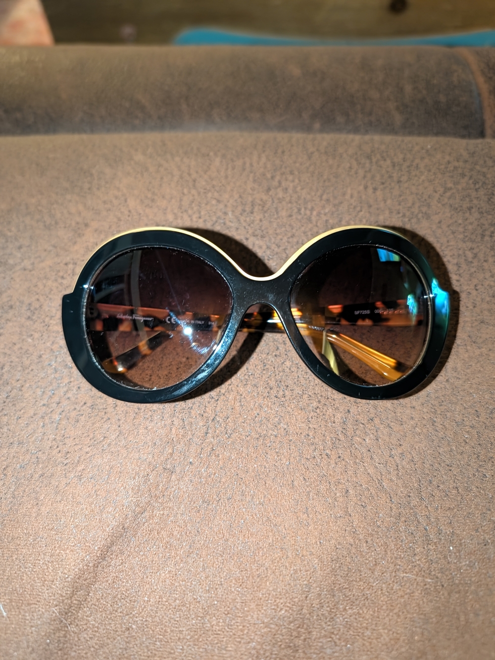 Salvador Ferragamo Women's Round Black Sunglasses with Brown Lenses